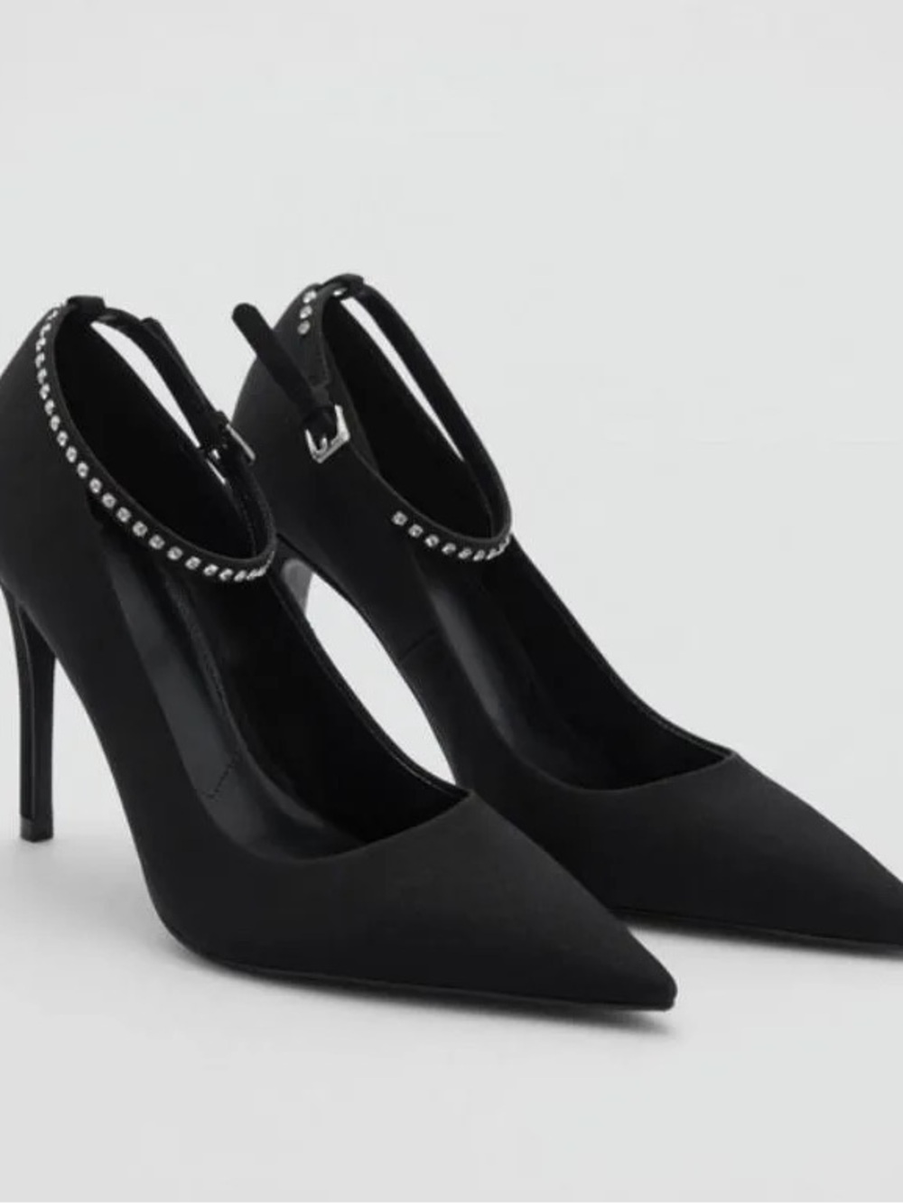 Mango studded heels satin with rhinestone strap pointy toe 36